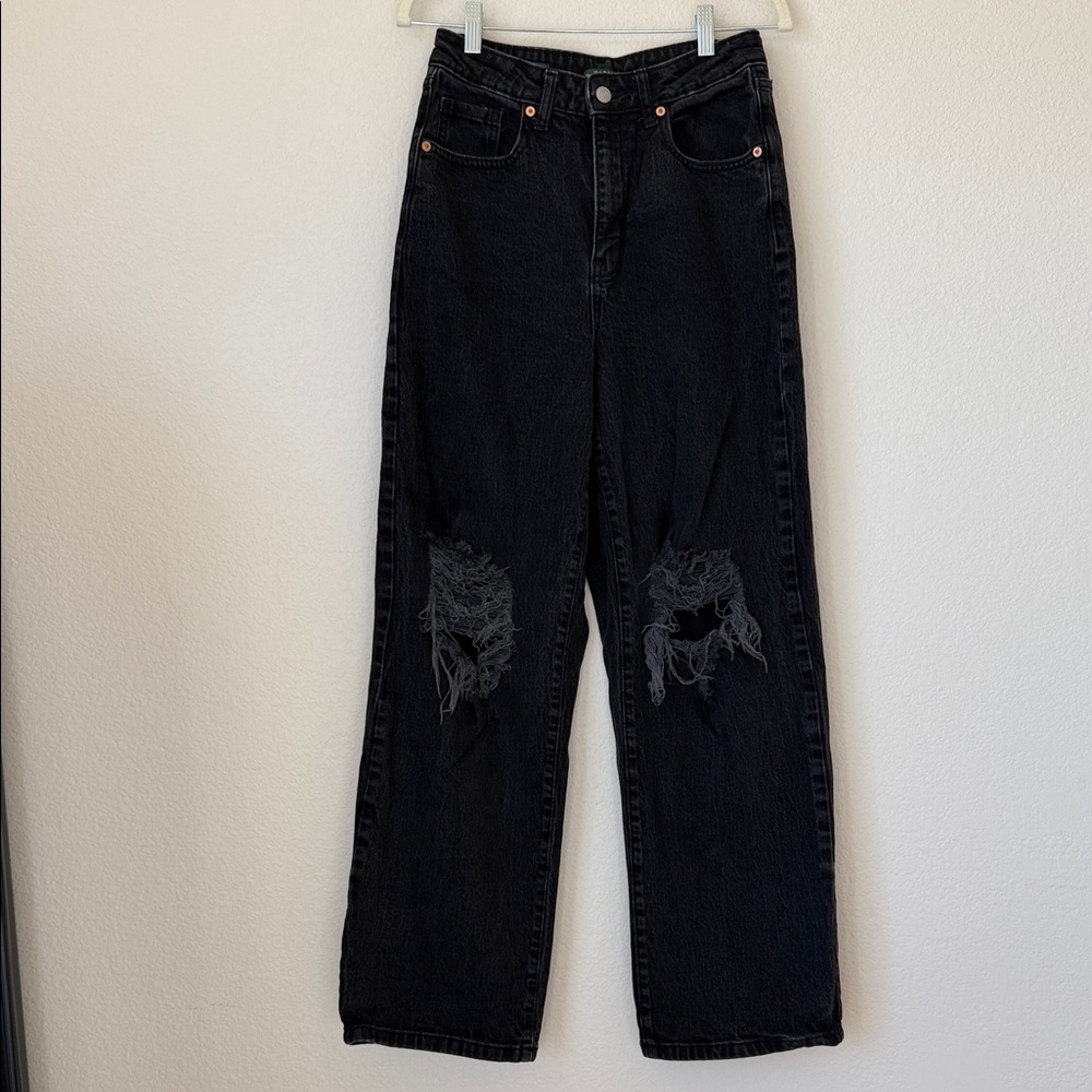 Wild Fable Baggy Distressed Jeans Black High Rise Wide Leg Size 4